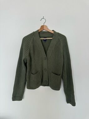 GAP Olive Green Ribbed Cardigan Size M